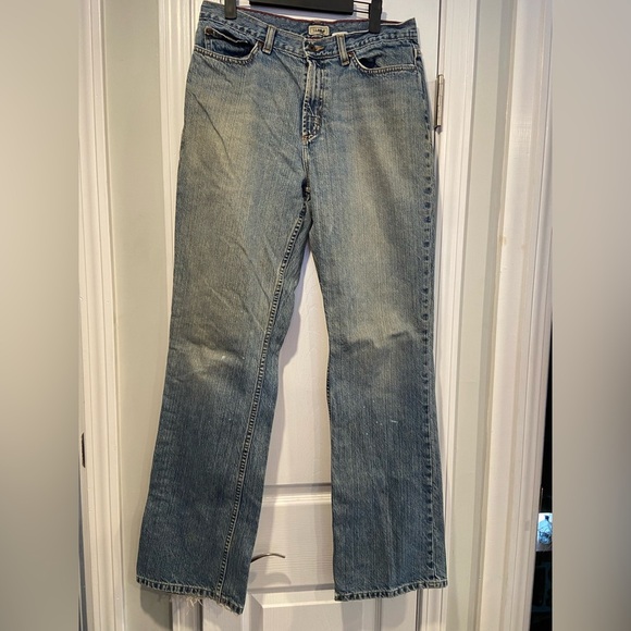 VTG L.L. Bean Size 12 T Boot Cut Cotton Denim Jeans Worn Distressed Med Wash - Picture 1 of 15
